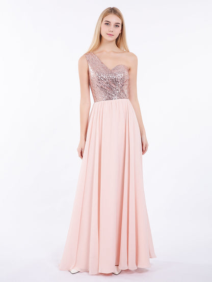 Sequins Bodice Chiffon Skirt Dress Rose Gold
