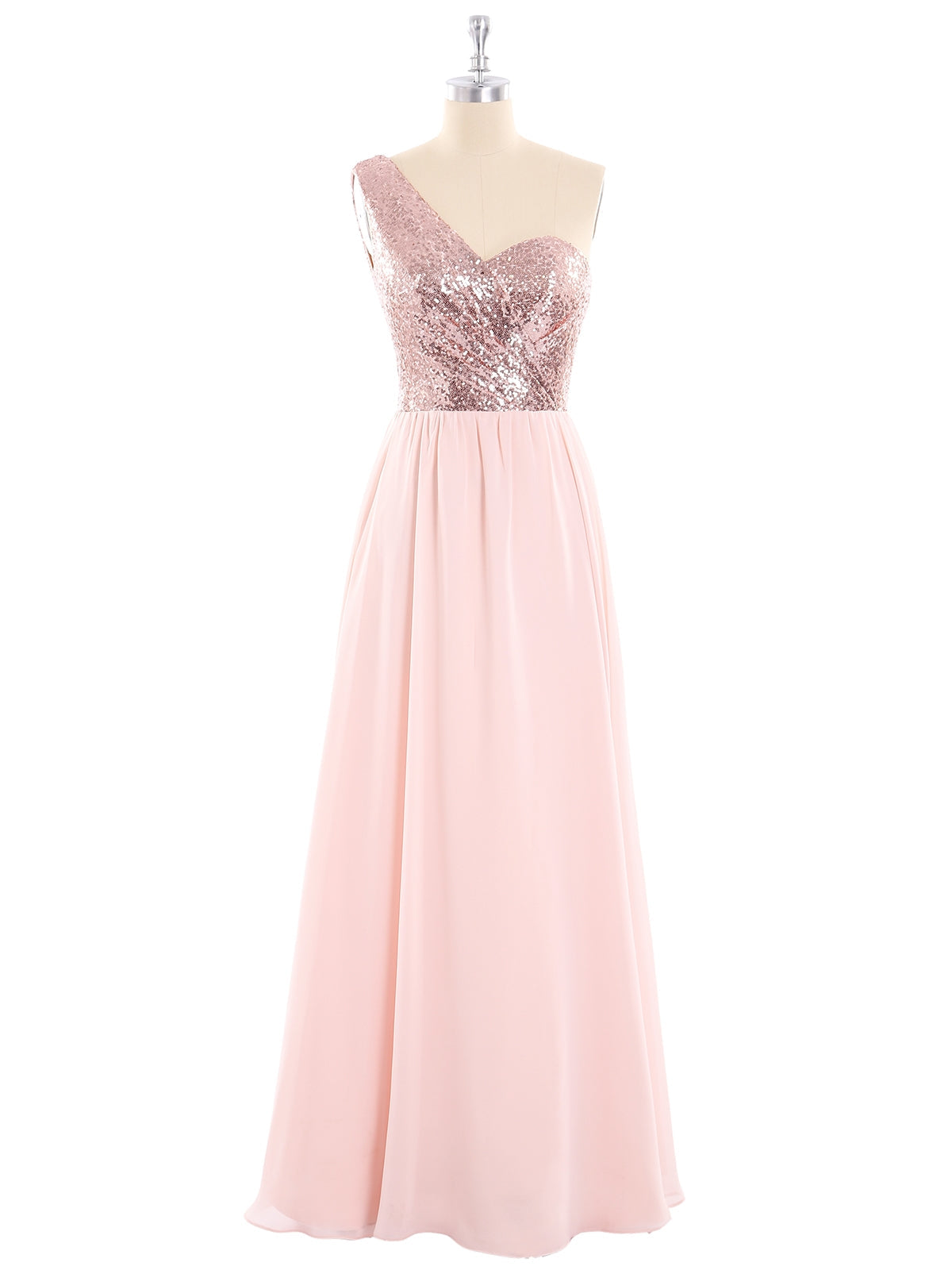 Sequins Bodice Chiffon Skirt Dress Rose Gold
