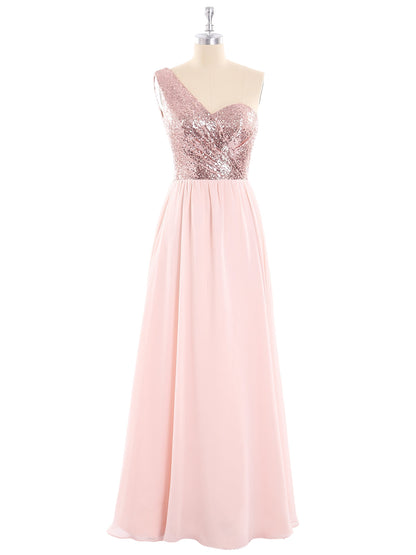 Sequins Bodice Chiffon Skirt Dress Rose Gold