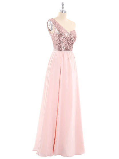 Sequins Bodice Chiffon Skirt Dress Rose Gold