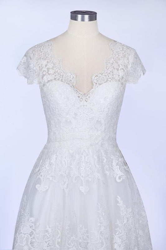 Best Cap Sleeve V-neck Sweep Train Wedding Dress