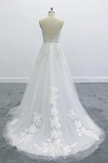 Best Spaghetti Strap Appliques Tulle Wedding Dress