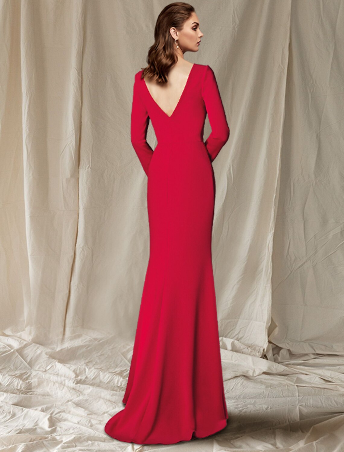 Aimishang  Mermaid / Trumpet Mother of the Bride Dress Elegant V Neck Sweep / Brush Train Stretch Fabric Long Sleeve with Buttons Side-Draped