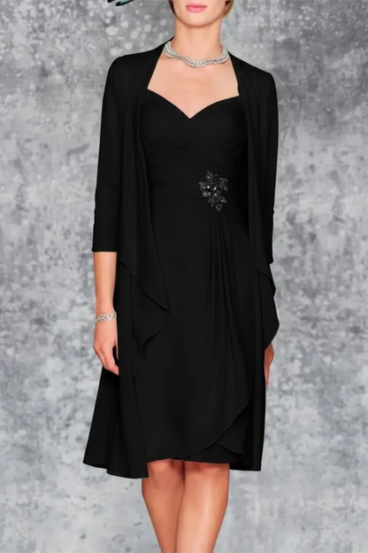 3/4 Sleeves Knee Length Ruffle Chiffon Mother of the Bride Outfits with Lace