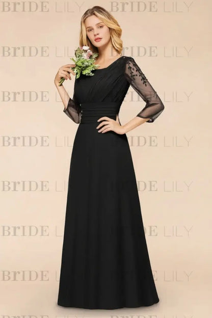 Long Sleeves Aline Bridesmaid Dress Ruffle Chiffon Beadings Wedding Guest Dress