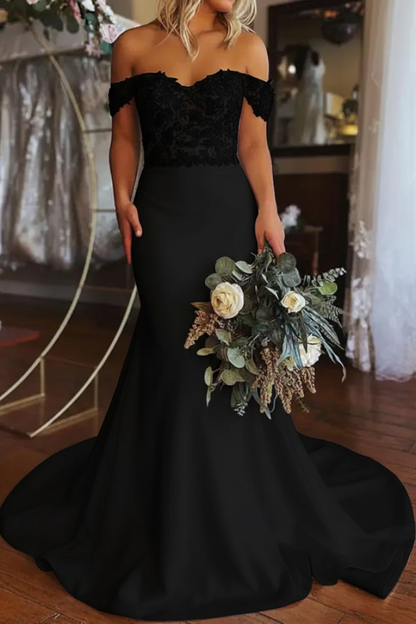 Elegant Off Shoulder Mermaid White Lace Long Wedding Dresses Formal Dresses