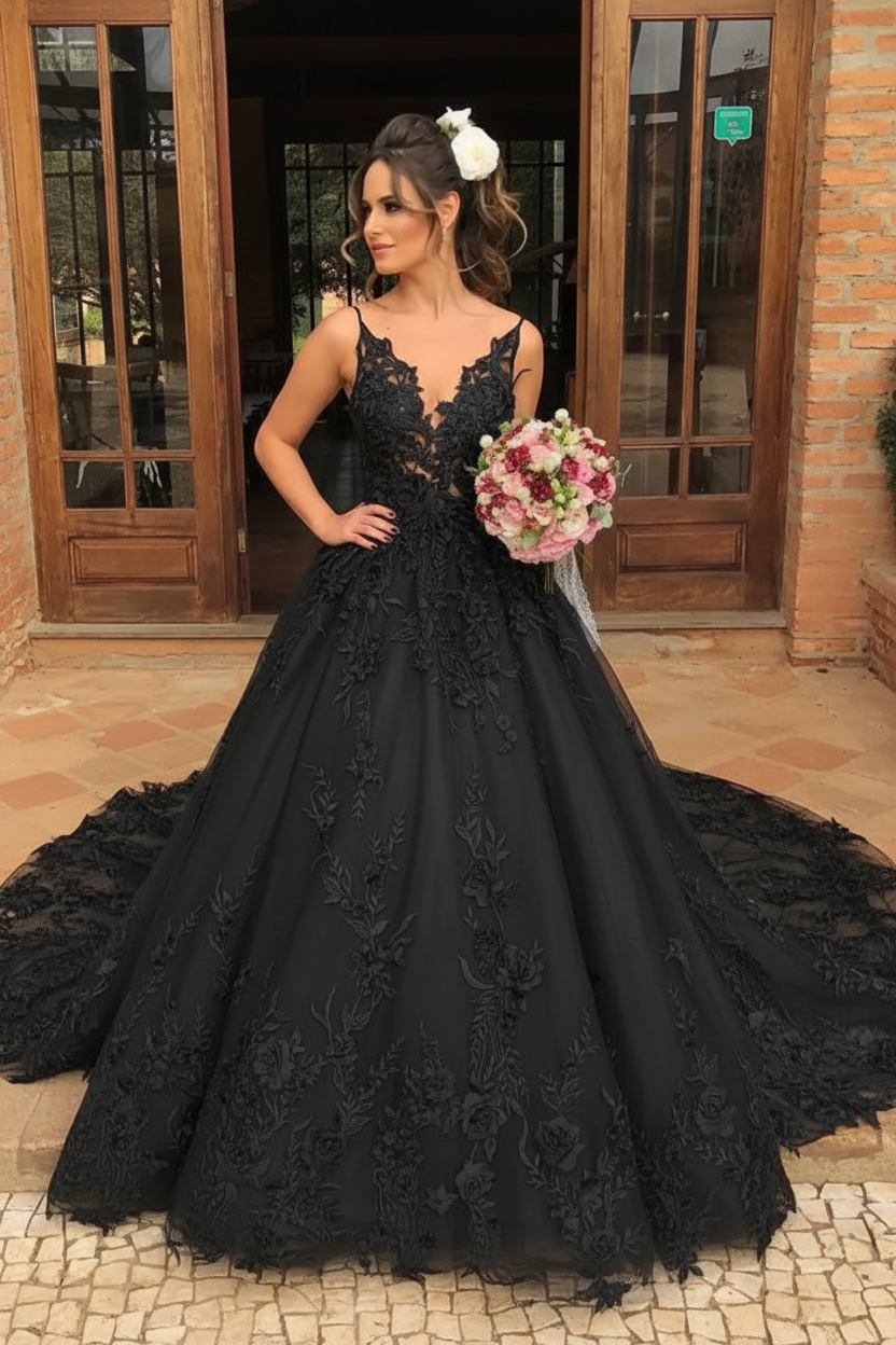 V Neck White Lace Aline Wedding Dress Sleeveless Tulle Ball Gown with Appliques