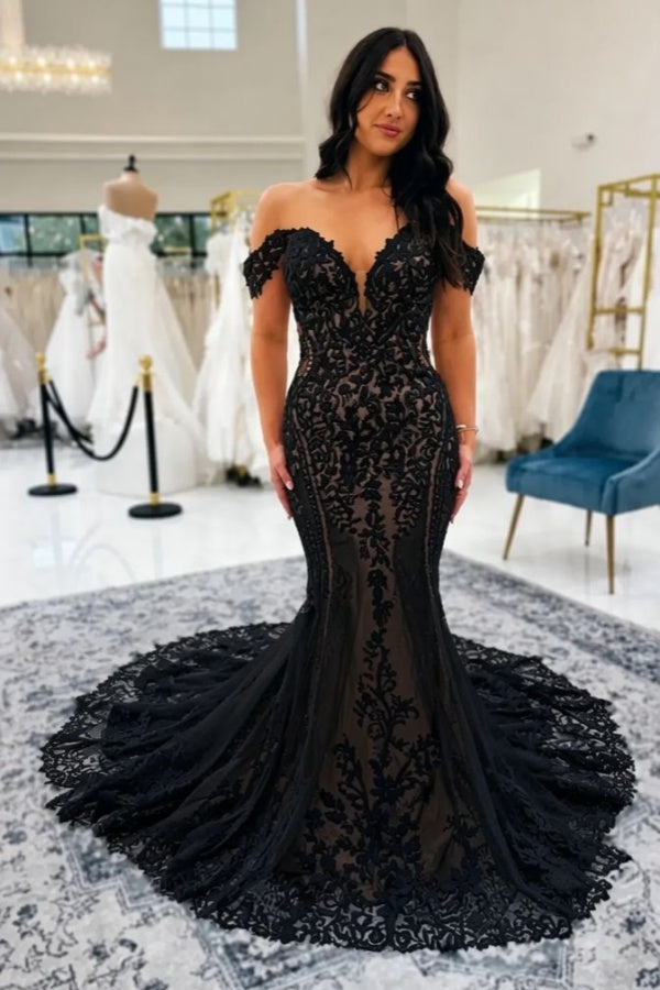 Off-the-Shoulder Sweetheart Ivory Lace Wedding Dress Mermaid Bridal Gown