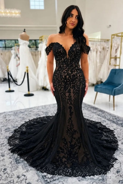 Off-the-Shoulder Sweetheart Ivory Lace Wedding Dress Mermaid Bridal Gown