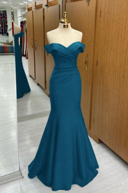 Black Off-the-shoulder Sweetheart Sleeveless Long Mermaid Prom Dress