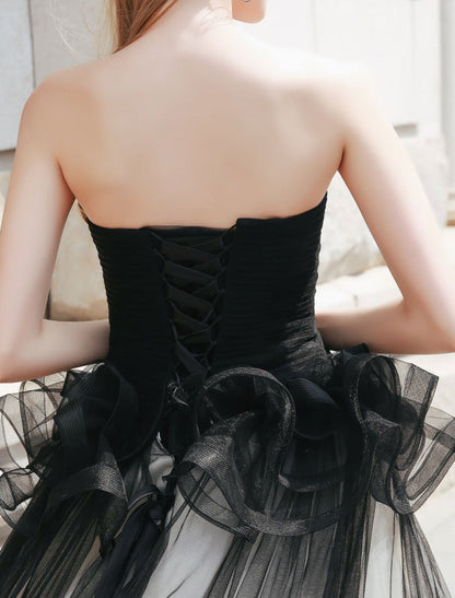 Black Pageant Party Dress Women Strapless Tulle Princess Wedding Gowns
