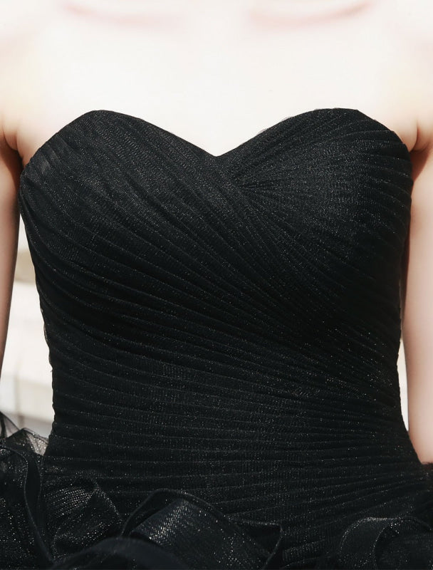 Black Pageant Party Dress Women Strapless Tulle Princess Wedding Gowns