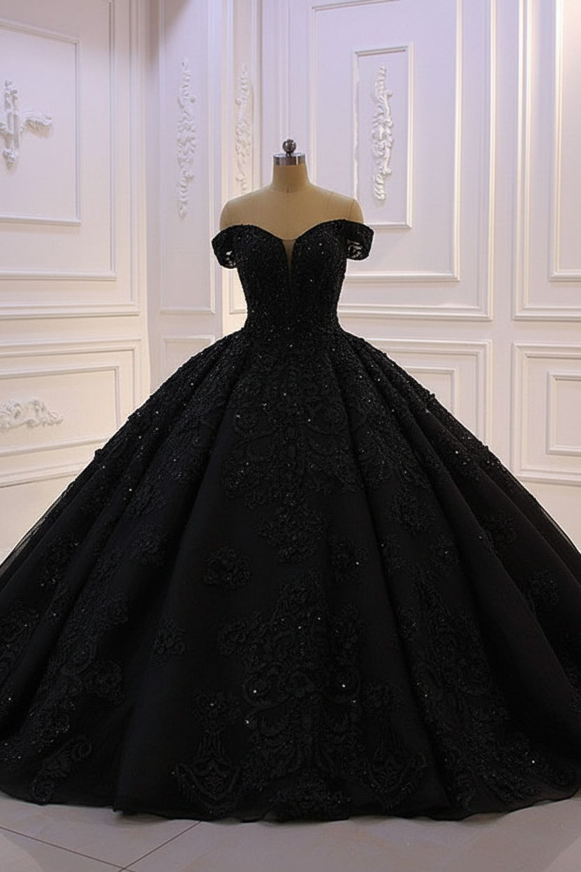 Sweetheart Off-the-Shoulder Backless Lace Wedding Dress Ruffles with Tulle Appliques