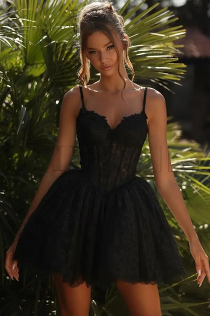 Sweetheart Tulle Lace Short Aline Wedding Dress Spaghetti Straps
