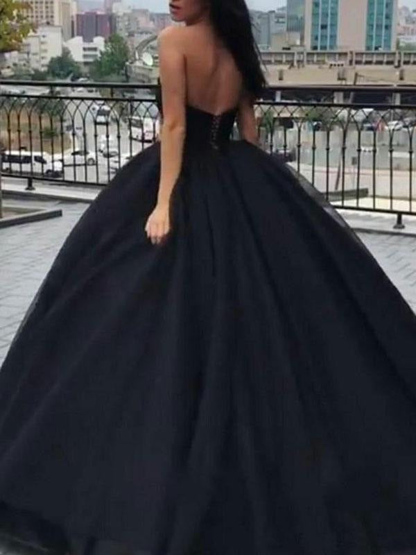Black Wedding Dresses Satin Princess Floor Length Bridal Dress