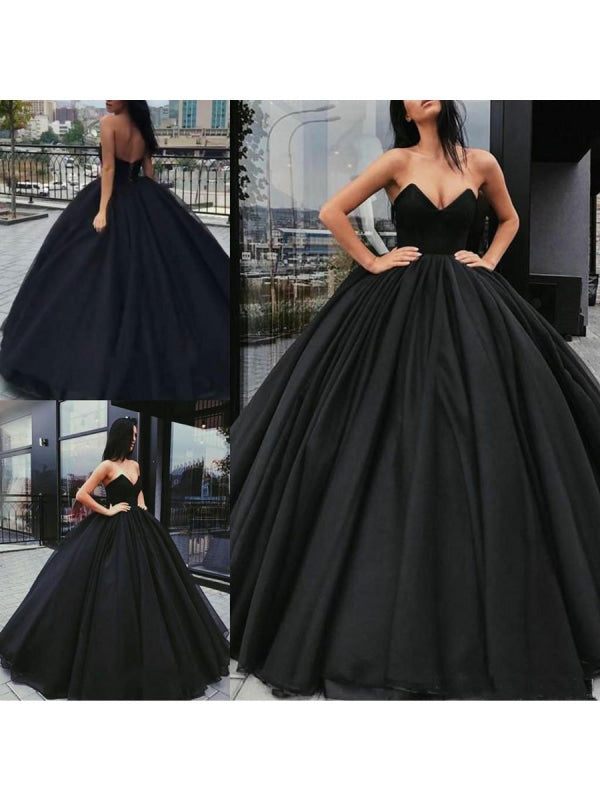 Black Wedding Dresses Satin Princess Floor Length Bridal Dress