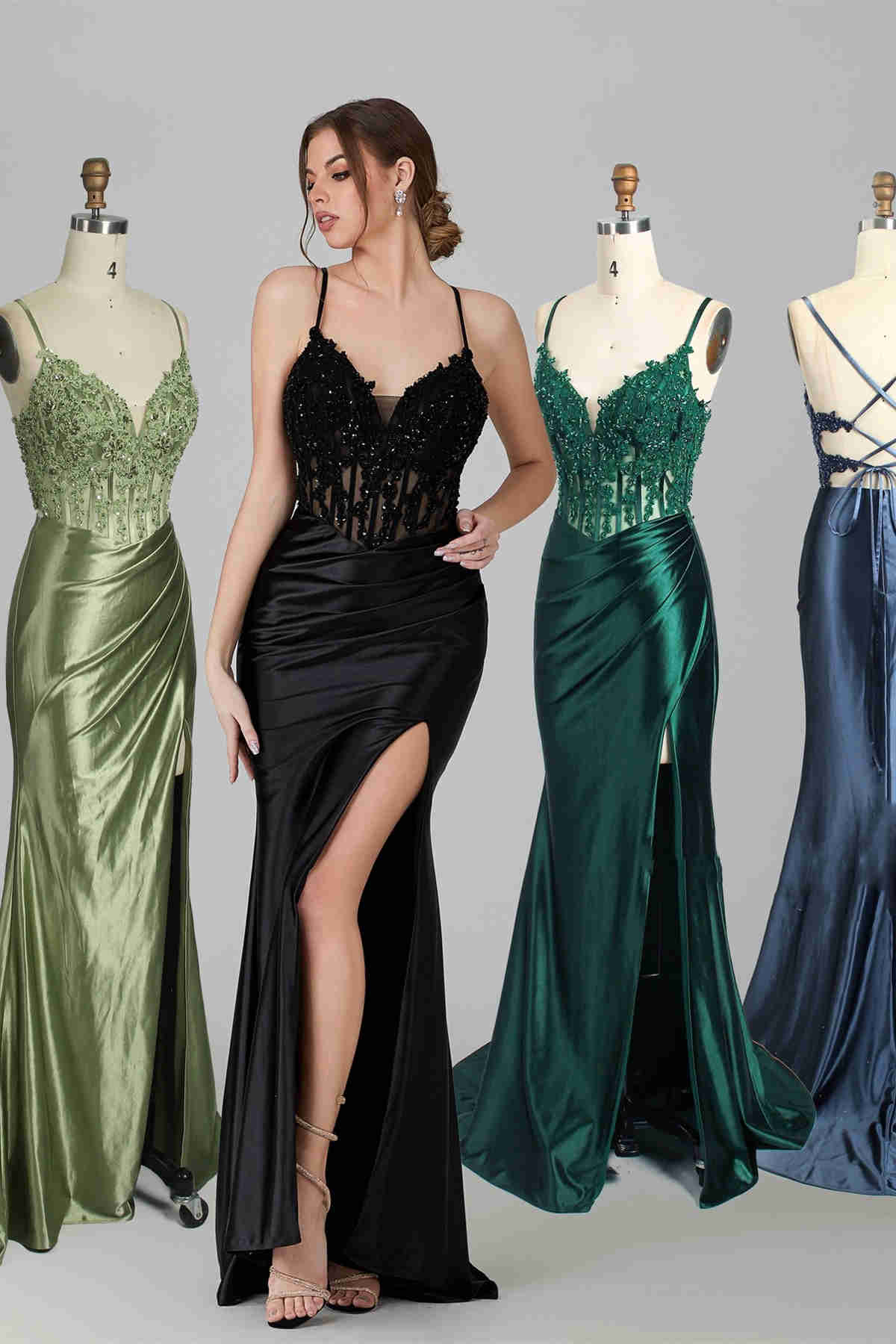 Mermaid Emerald Green Straps Ruched Prom Dress with Slit