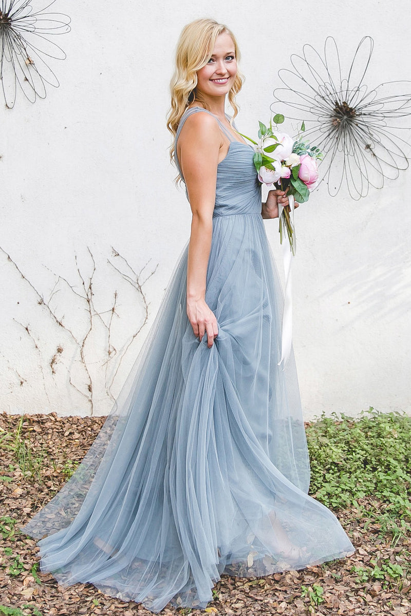 Chic Tulle Bridesmaid Dresses with Sheer Illusion Sleeves