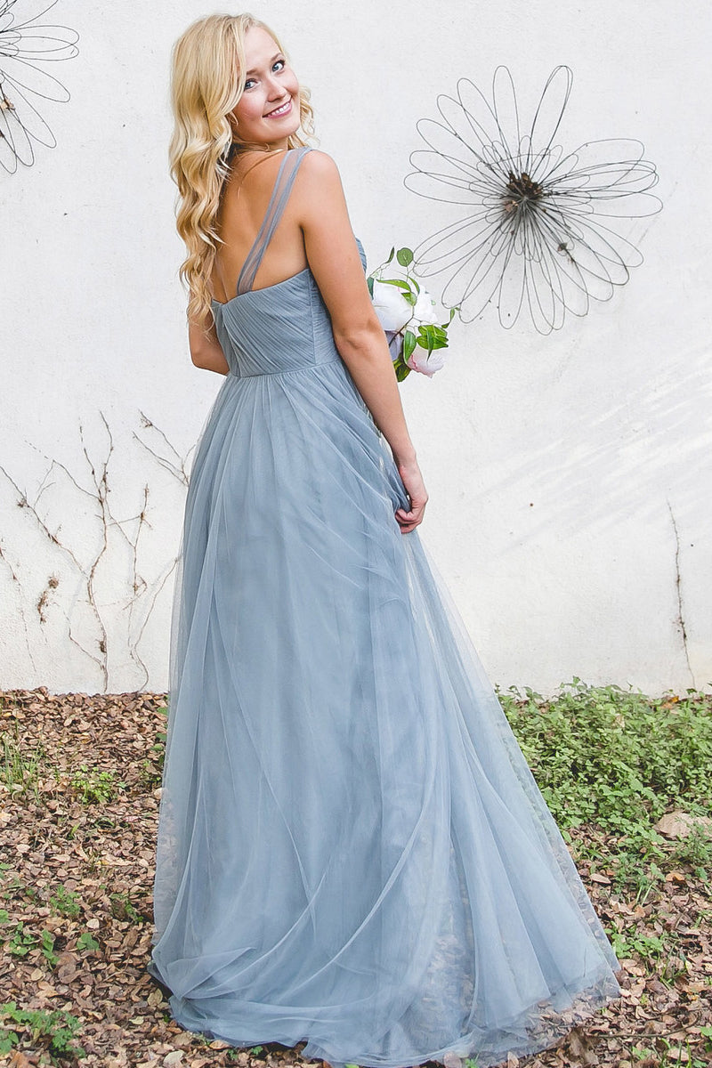 Chic Tulle Bridesmaid Dresses with Sheer Illusion Sleeves