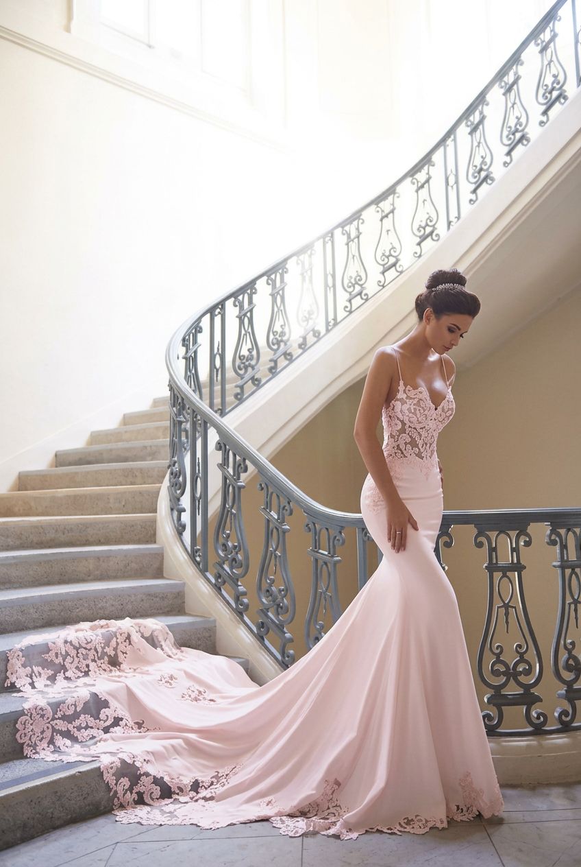 Stunning Spaghetti Straps Wedding Dress | Mermaid Chiffon Lace Bridal Dress