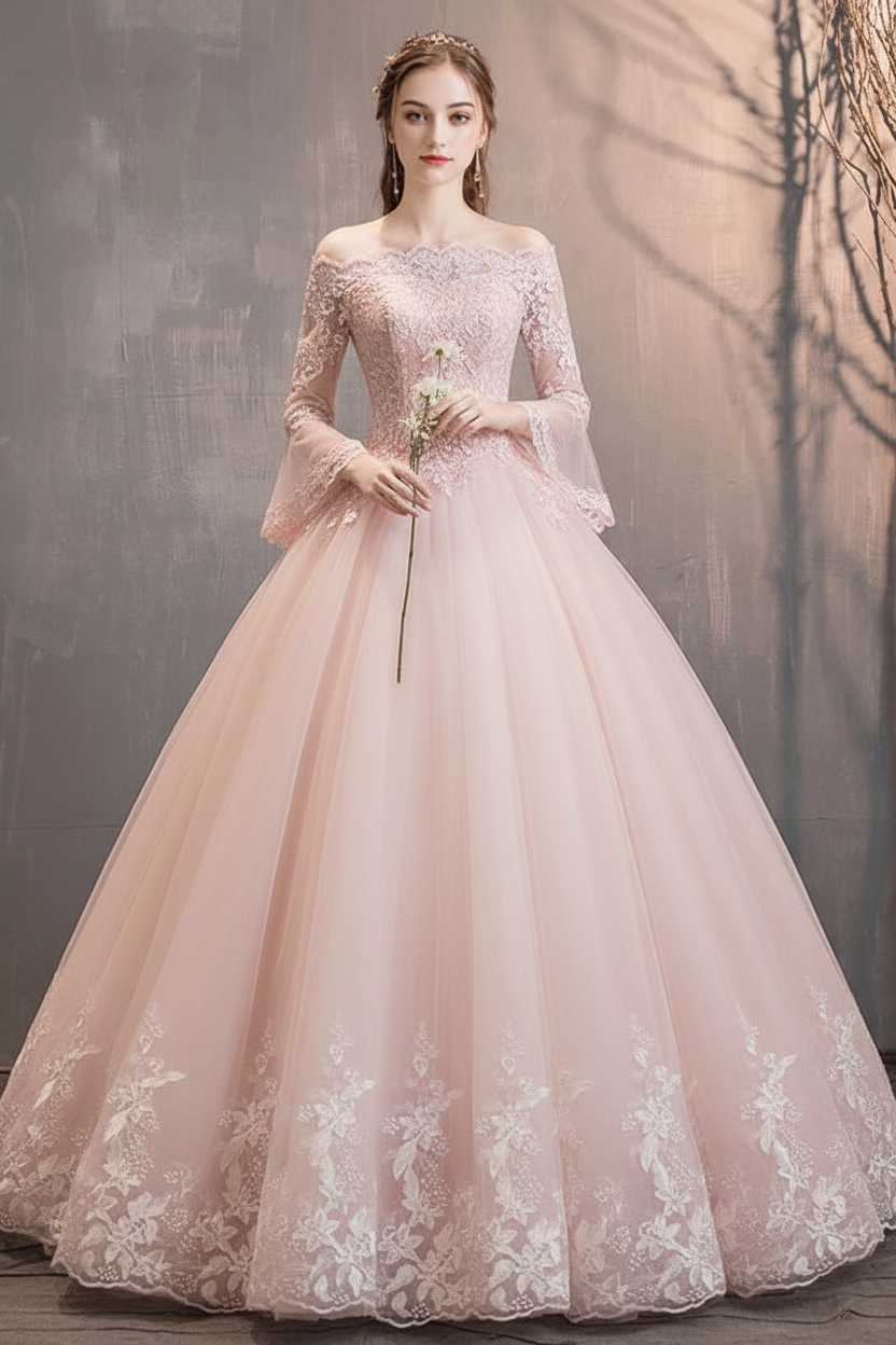 Lace Wedding Dresses Ivory Off The Shoulder Lace Applique Princess Bridal Gown