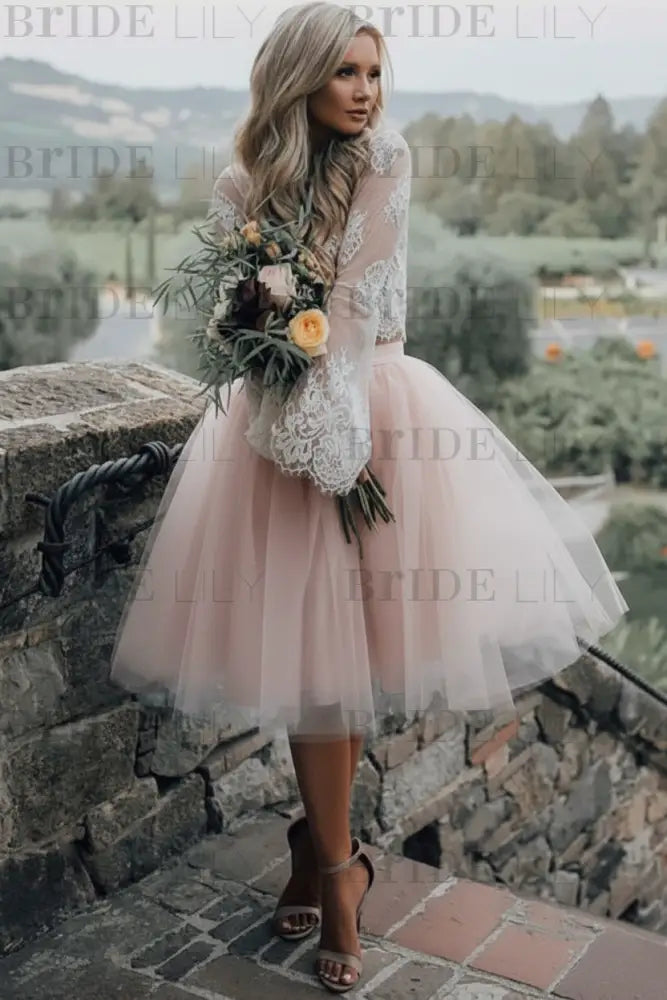 Blue Simple Wedding Dress A Line Designed Neckline Lace Tulle Bridal Gowns