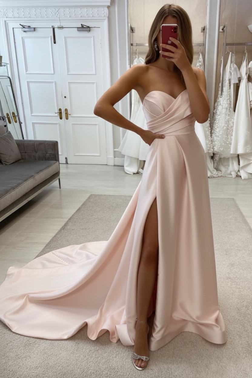 Strapless Sweetheart Satin Wedding Dress with Front Split