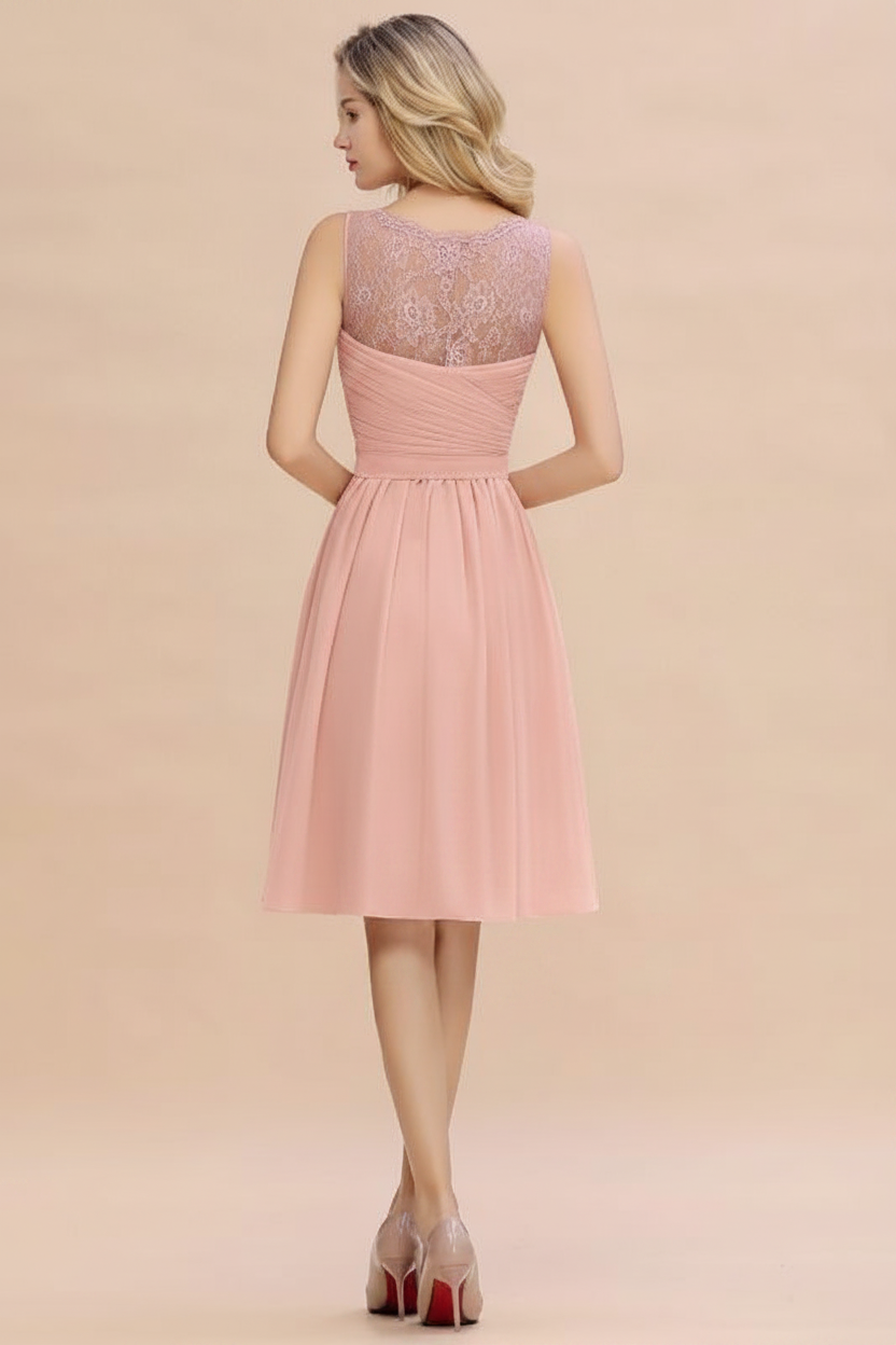 Elegant Ruffle Chiffon Short Bridesmaid Dress Sleeveless V-Neck Aline Knee Length Homecoming Dress