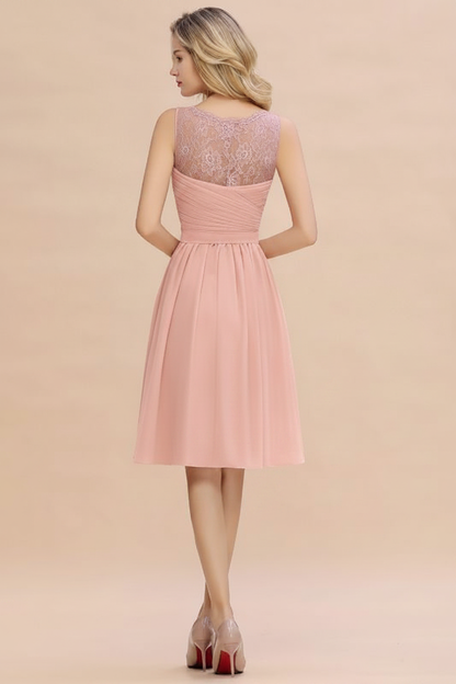 Elegant Ruffle Chiffon Short Bridesmaid Dress Sleeveless V-Neck Aline Knee Length Homecoming Dress