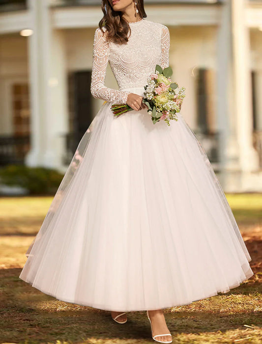 Aimishang Reception Simple Wedding Dresses Wedding Dresses A-Line Sweetheart Strapless Ankle Length Lace Bridal Gowns With Pleats Solid Color