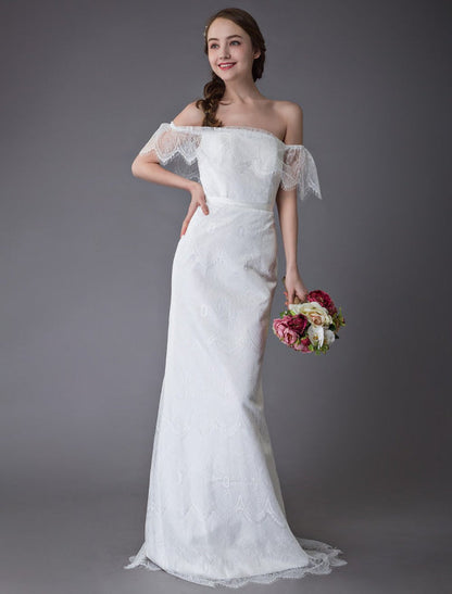 Boho Lace Wedding Dresses Off Shoulder Bridal Dress Beach Wedding Gowns