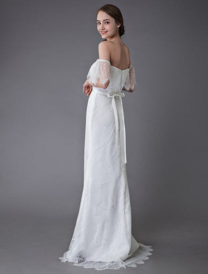 Boho Lace Wedding Dresses Off Shoulder Bridal Dress Beach Wedding Gowns