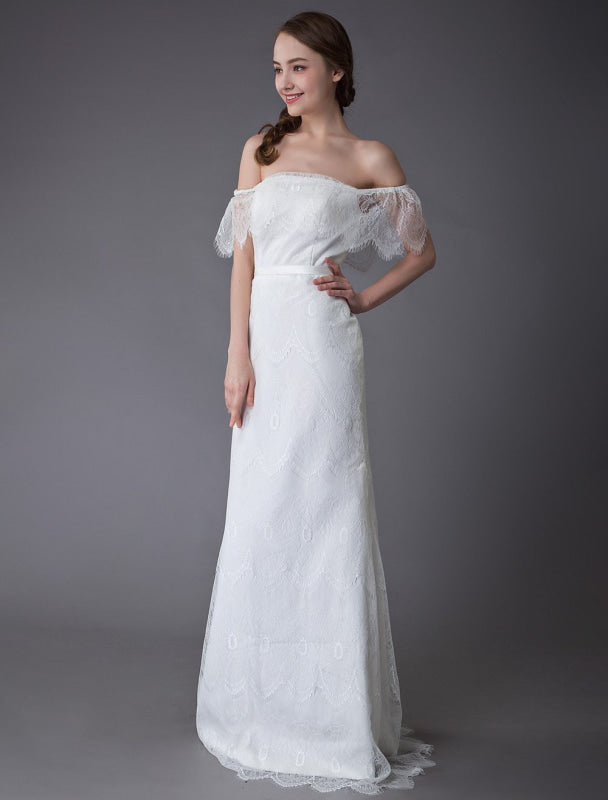 Boho Lace Wedding Dresses Off Shoulder Bridal Dress Beach Wedding Gowns