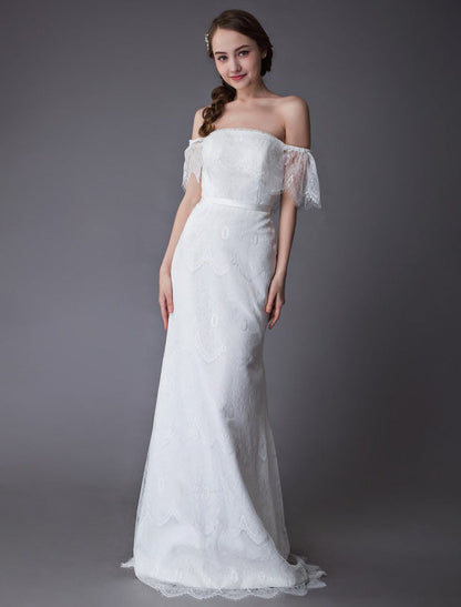 Boho Lace Wedding Dresses Off Shoulder Bridal Dress Beach Wedding Gowns