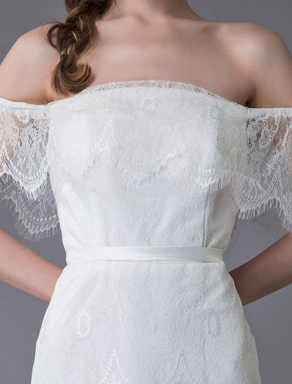 Boho Lace Wedding Dresses Off Shoulder Bridal Dress Beach Wedding Gowns