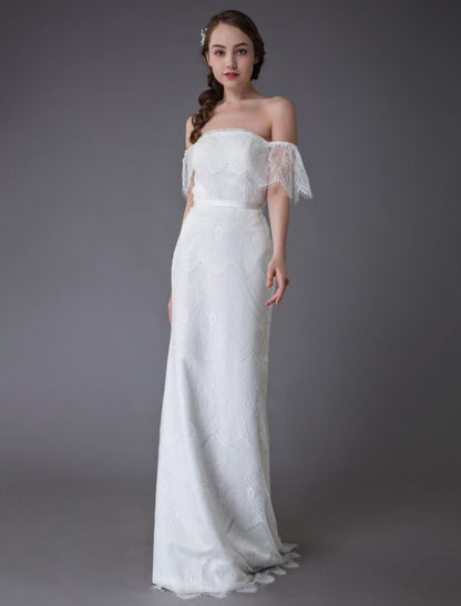 Boho Lace Wedding Dresses Off Shoulder Bridal Dress Beach Wedding Gowns
