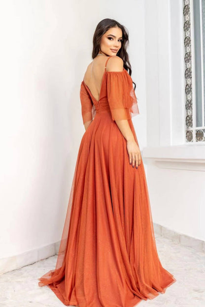 Boho Tulle Prom Dress A Line with Spaghetti Straps