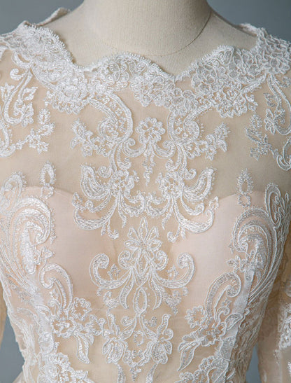 Jewel Neck Boho Wedding Dresses Long Sleeve A Line Chffion Beach Bridal Dress