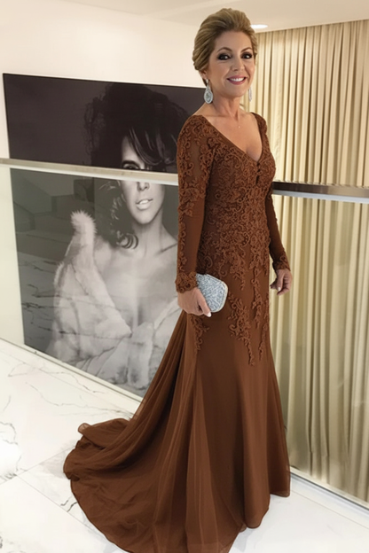 Elegant Long Sleeves Lace mother of the bride dress V-Neck