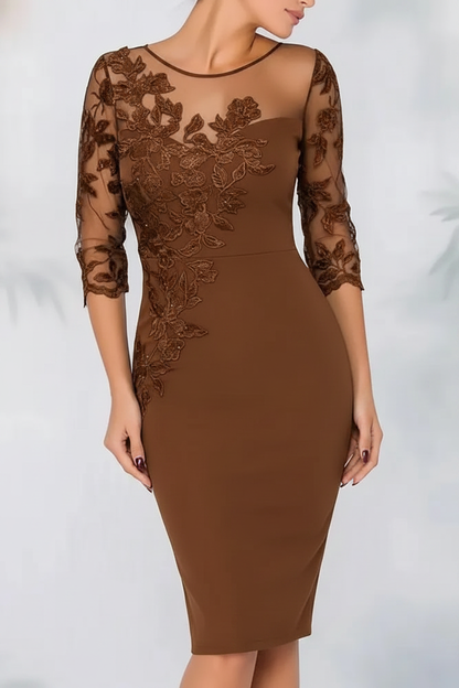 Jewel Neck Column Floral Lace Mother of the bride Dresses Half Sleeves