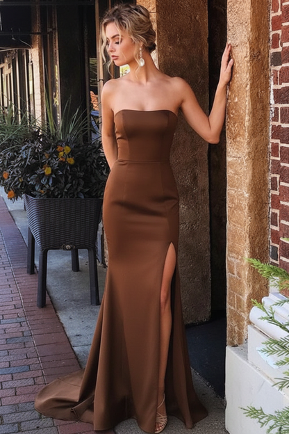 Daffodil Strapless Split Long Party Dress Simple Mermaid Prom Gown