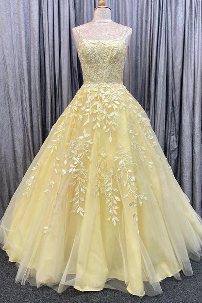 Princess Scoop Neck Lace Appliques A-line Empire-Waist Long Formal Dress