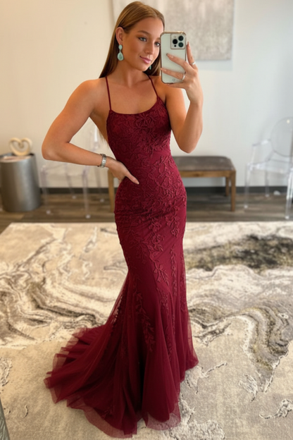 Mint Green Lace Mermaid Backless Long Prom Dresses Sleeveless Evening Dresses