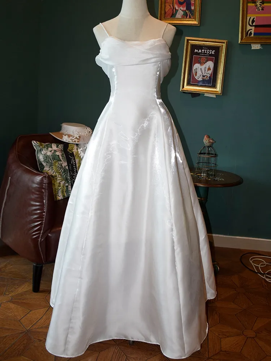 Fashion White Satin A Line Evening Dress Elegant Prom Party Dress cc1483