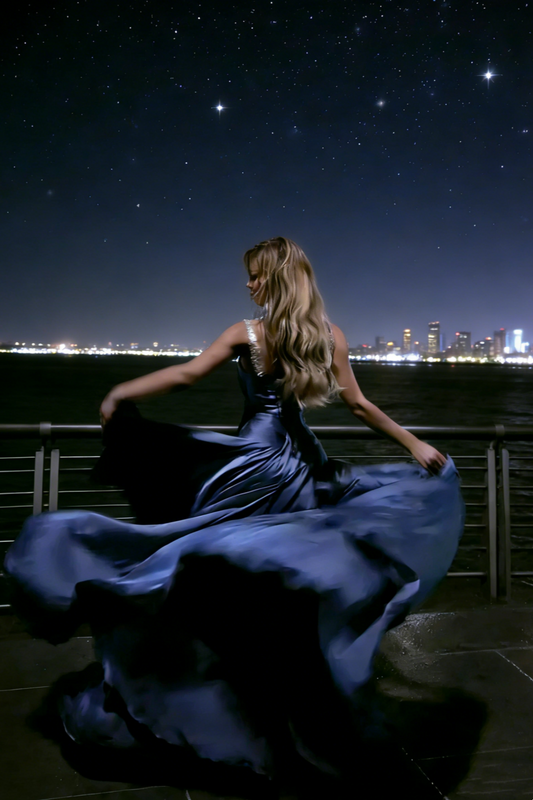 Blue Shimmering Elegant Long Evening Gown gh6987