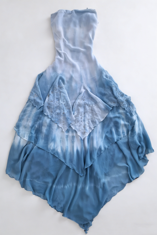 Gradient Blue Strapless Chiffon Evening Dress with Hand-beaded Irregular Hem gh6999