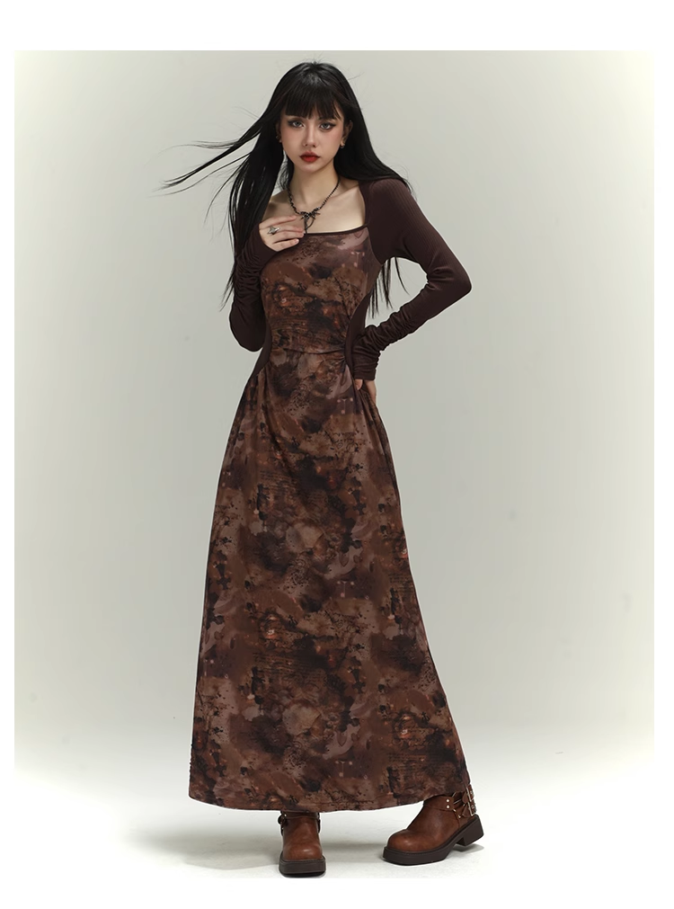 New Floral Pattern Design Women Long-sleeved Dress HZ1024