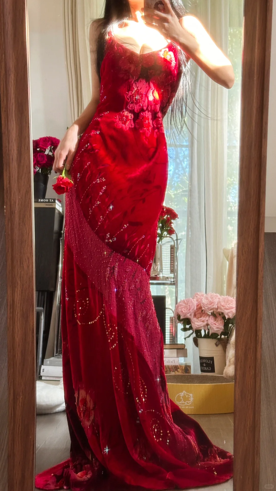 Vintage Red Sparkling Sequin Spaghetti Strap Design Elegant Chiffon Evening Dress Prom Dresses HZ1024