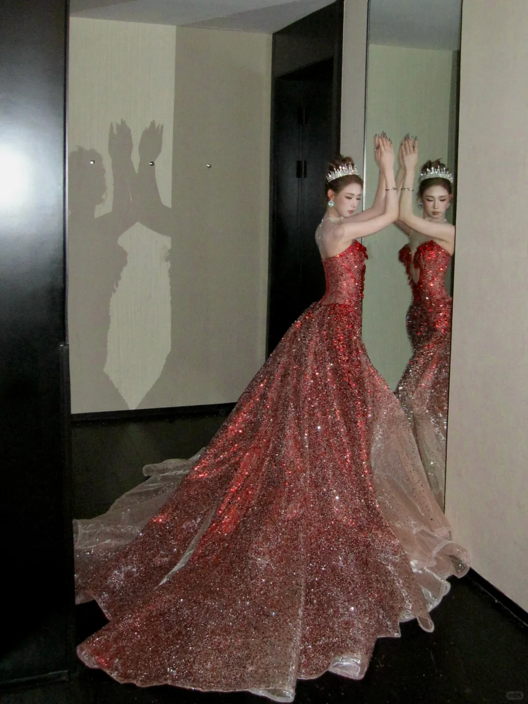 Vintage Gradient Red Sweetheart Strapless Mermaid Design Sexy Prom Dress Evening Dress HZ1024