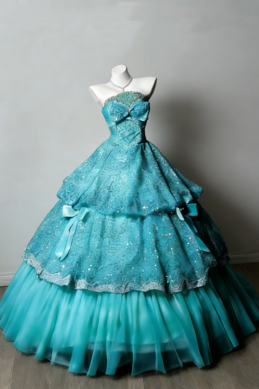 Lake Blue Star Wave Strapless Sequin Lace Layered Ball Gown gh6928